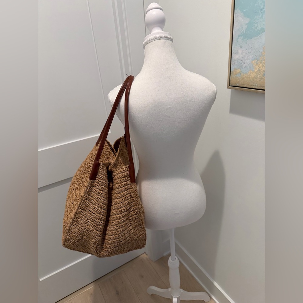 NEW J. Crew Large handknotted packable tote bag leather straps BZ445 $178 - Picture 8 of 10